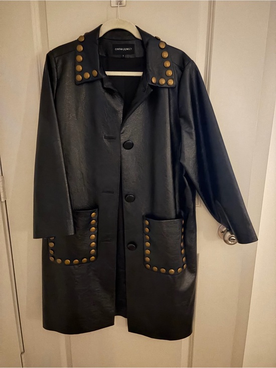 Cynthia Rowley Jackets & Blazers - Cynthia Rowley Black Faux Leather Coat with Gold Studs